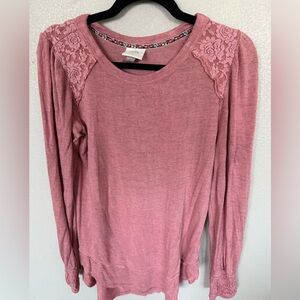 Knox Rose Dusty Pink Lace Shoulder Sweatshirt